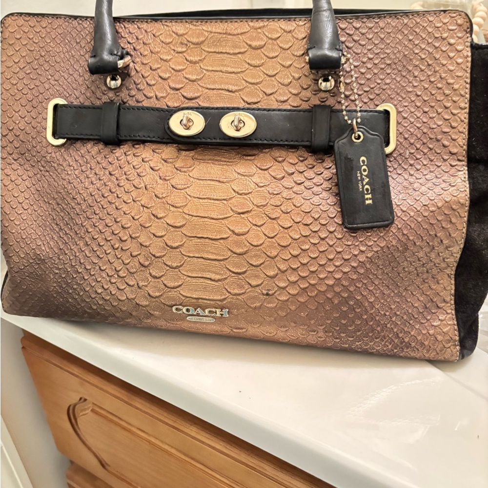 Coach Tan and Black Snakeskin Tote